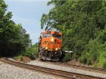 BNSF 7471 leads NS train 350 around the curve at Fetner